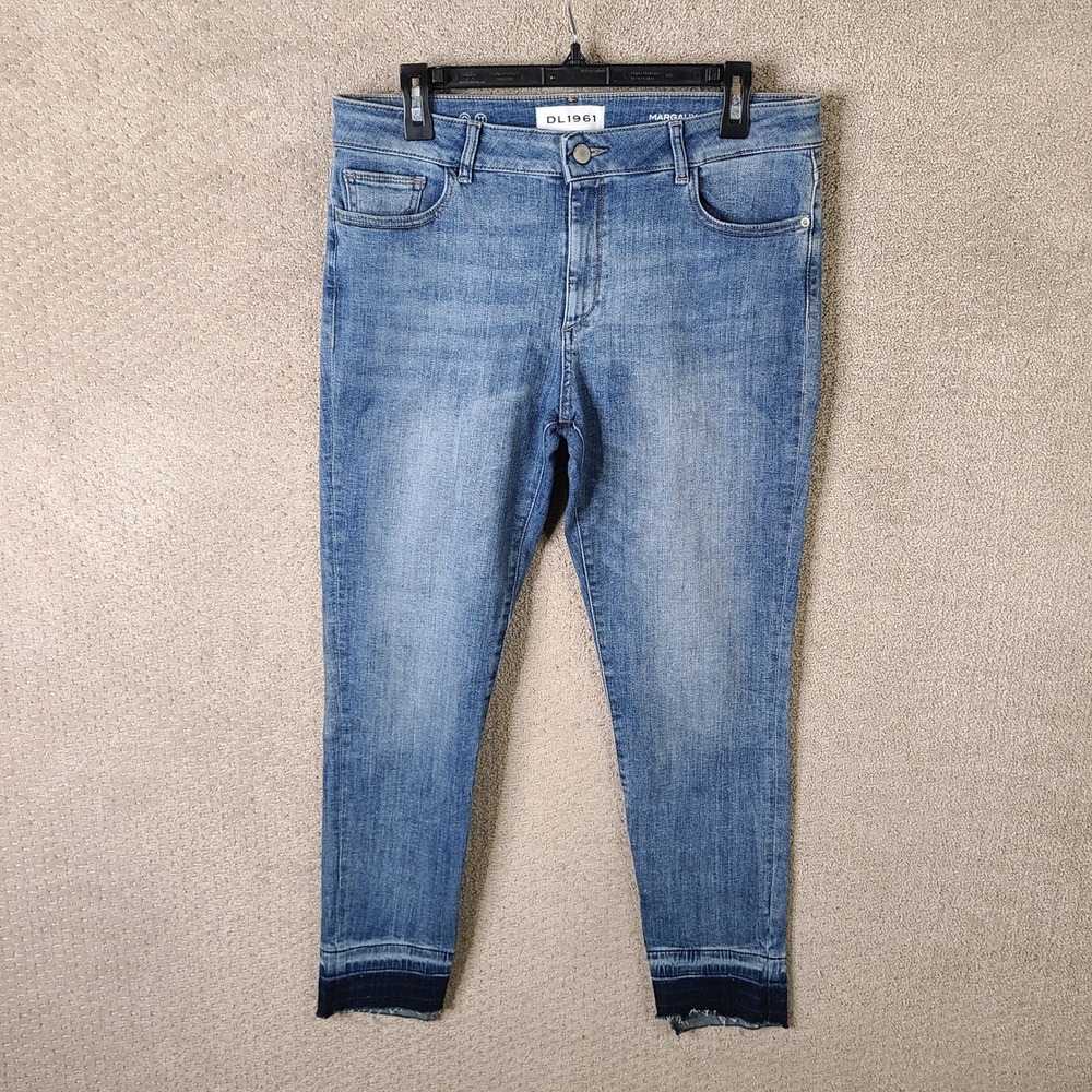 DL1961 Jeans Womens 31 Blue Margaux Instasculpt Ankle Skinny Medium Wash Raw Hem